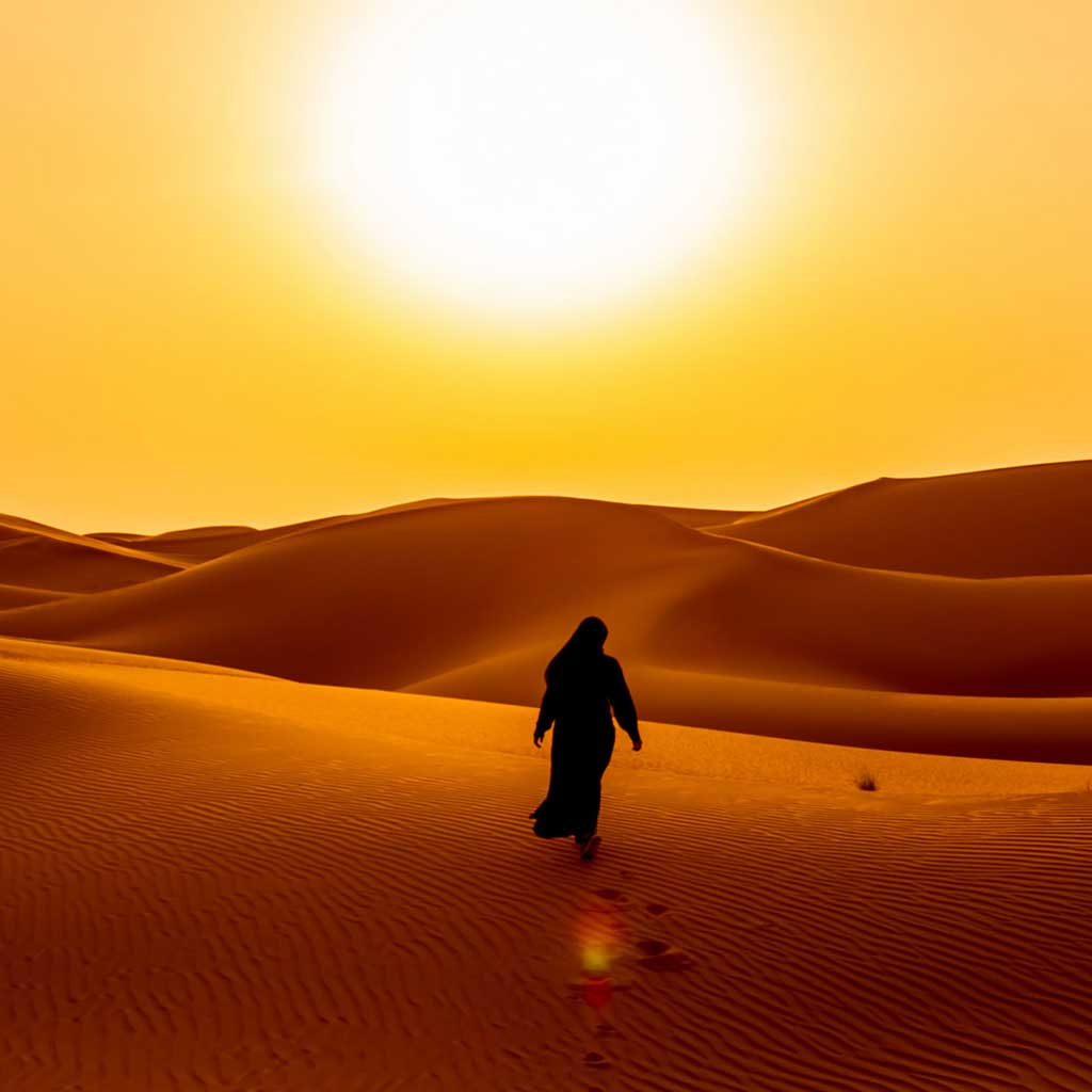 sunset and a girl in desert